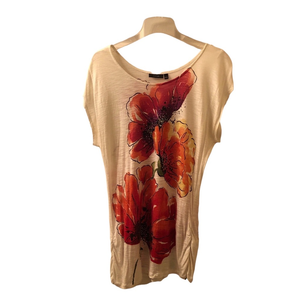 Apt. 9 White Scoop Neck Floral Embellished Blouse L